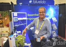 Larry Bourland with BlueLab EC, showing the new measurement device.