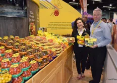 Lori Castillo and Michael Joergensen from NatureSweet. They are extending their product line with peppers and cucumbers. They also promote the new Comets tomatoes.