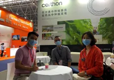Yang Fanyi (first from left), sales representative of Van der Knaap in China, Shen Li, representative of Certhon's company in China (middle), and Chen Yanwen, head of China International Flower and Horticulture Exhibition at Shanghai International Exhibition.