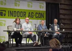 Daphne Preuss, CEO with CarbonBook. James Eaves with VoltServer, Luis Ampudia with INNIO Jenbacher and Paal Elfstrum with Wheatfiled Gardens discussed energy optimization in indoor agriculture.