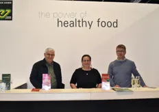 Bernard Loyer, sales technician, Amélie Dumas, lettuce breeder and Thomas Dupuy, sales engineer and melon product manager, on the Enza Zaden stand.